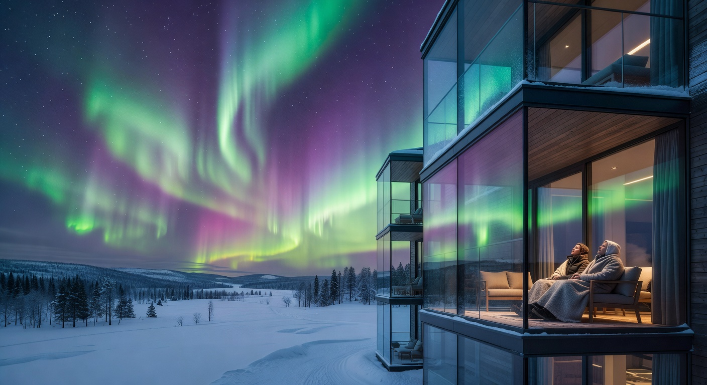 Aurora Glass Balcony Resort under the Northern Lights