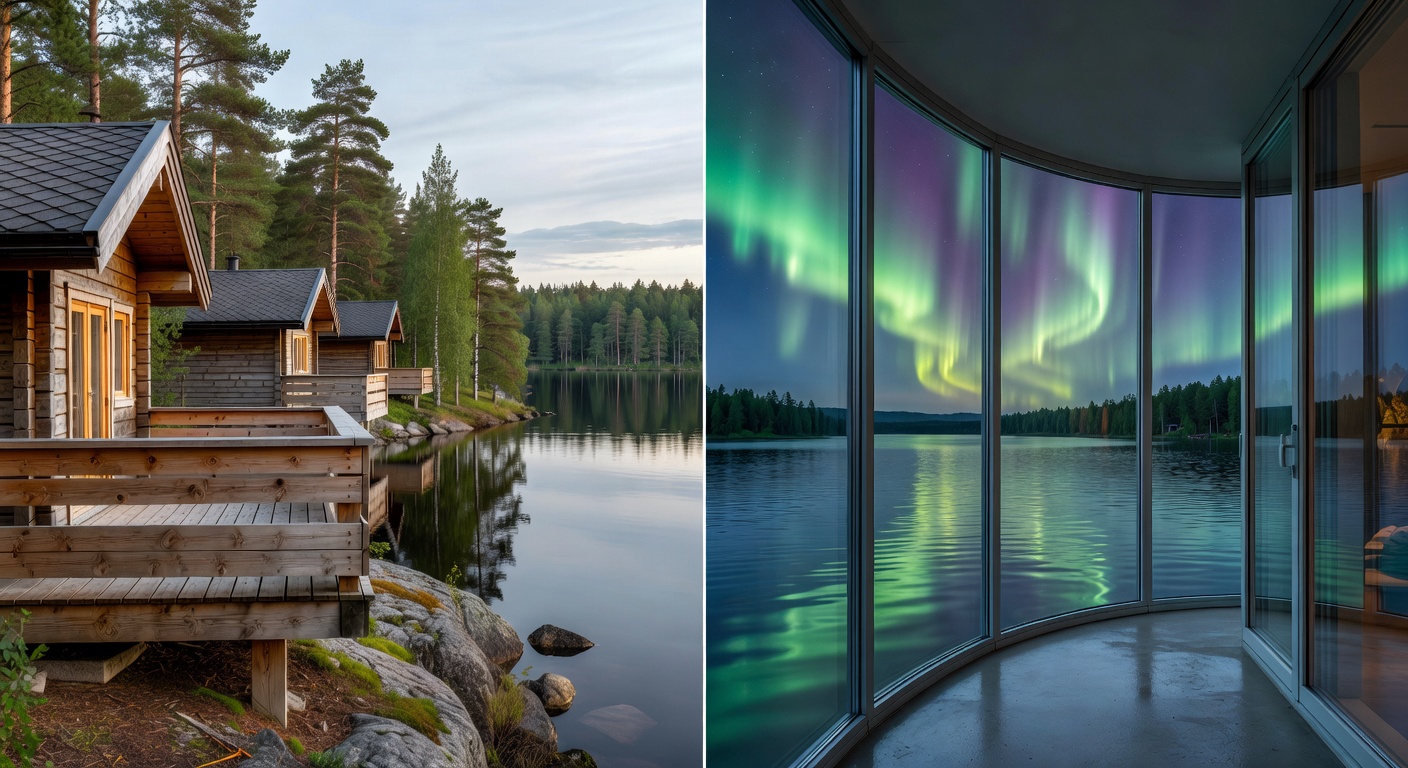 Lakeside Haven Villas with a wooden balcony overlooking a calm lake