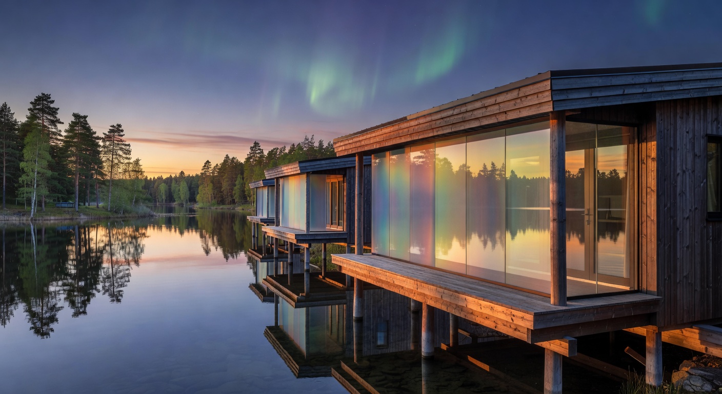 Lakeside Haven Villas with an expansive wooden balcony overlooking a pristine lake