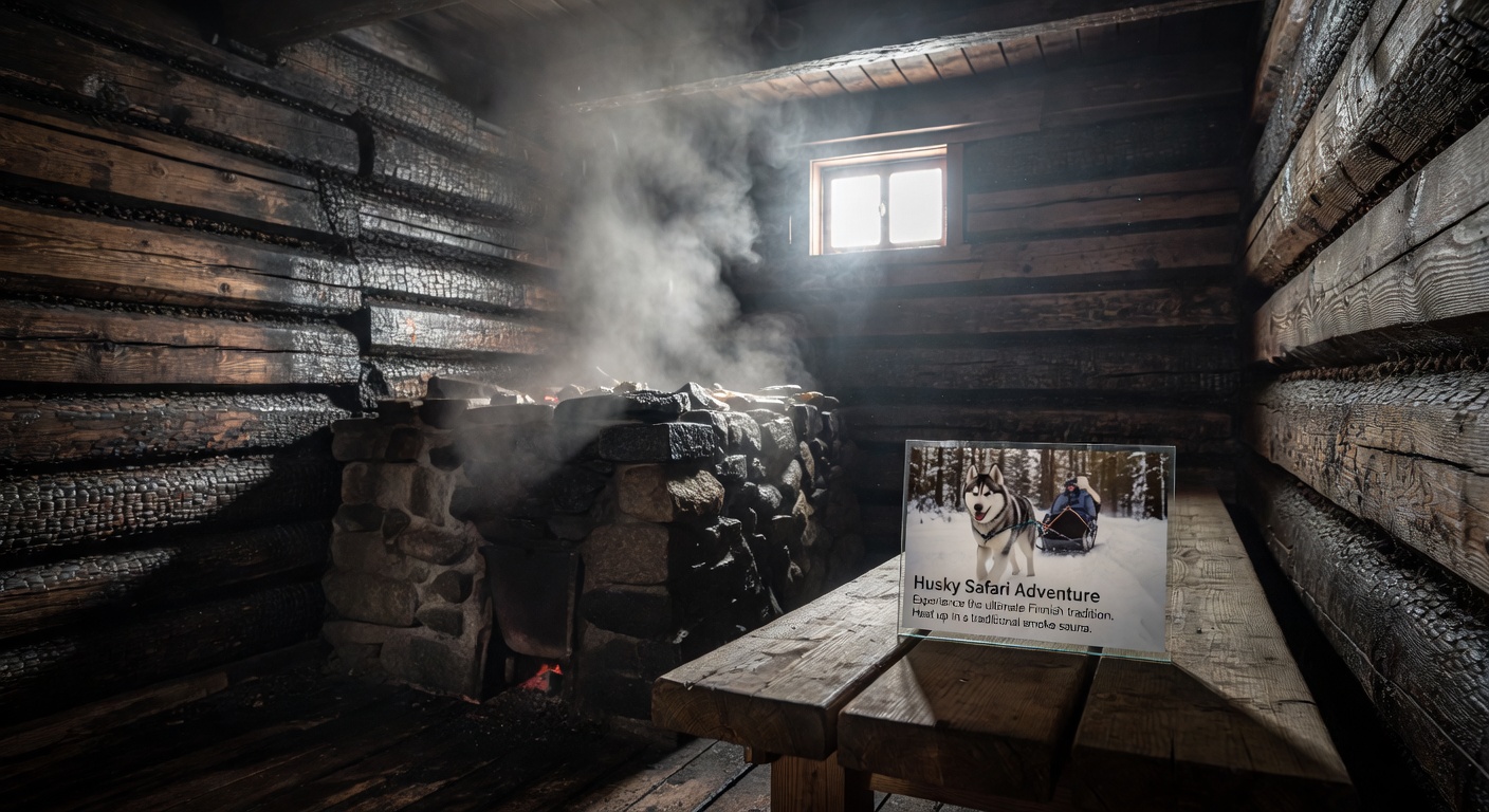 Traditional Finnish wooden sauna interior with hot stones